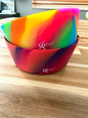 Silicone Rainbow & Red Swirl Bowls - Set of 2